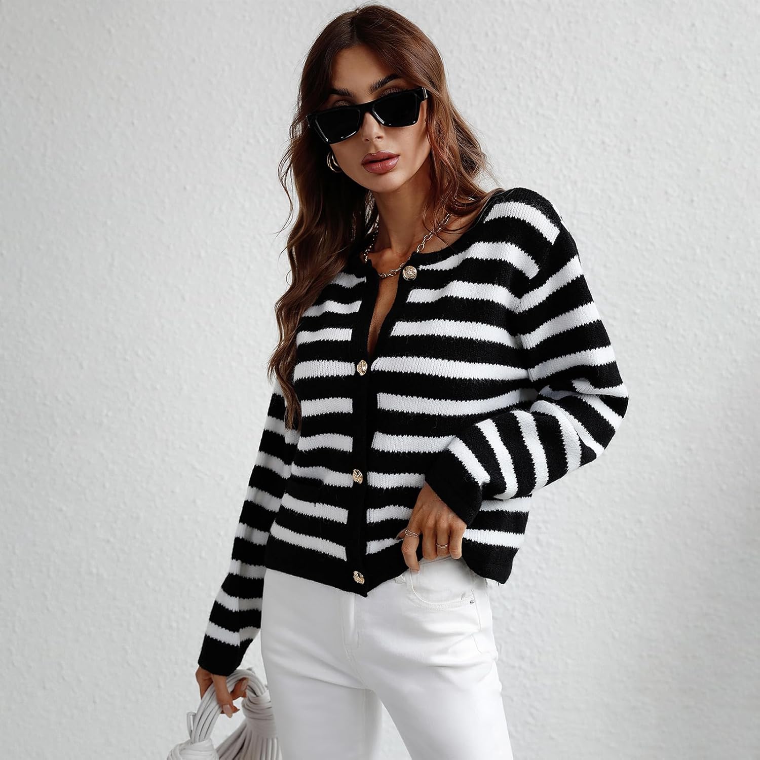Women's Button Striped Knitted Cardigan Long Sleeve Sweater Fall Clothes Autumn and Winter Clothes - Image 2