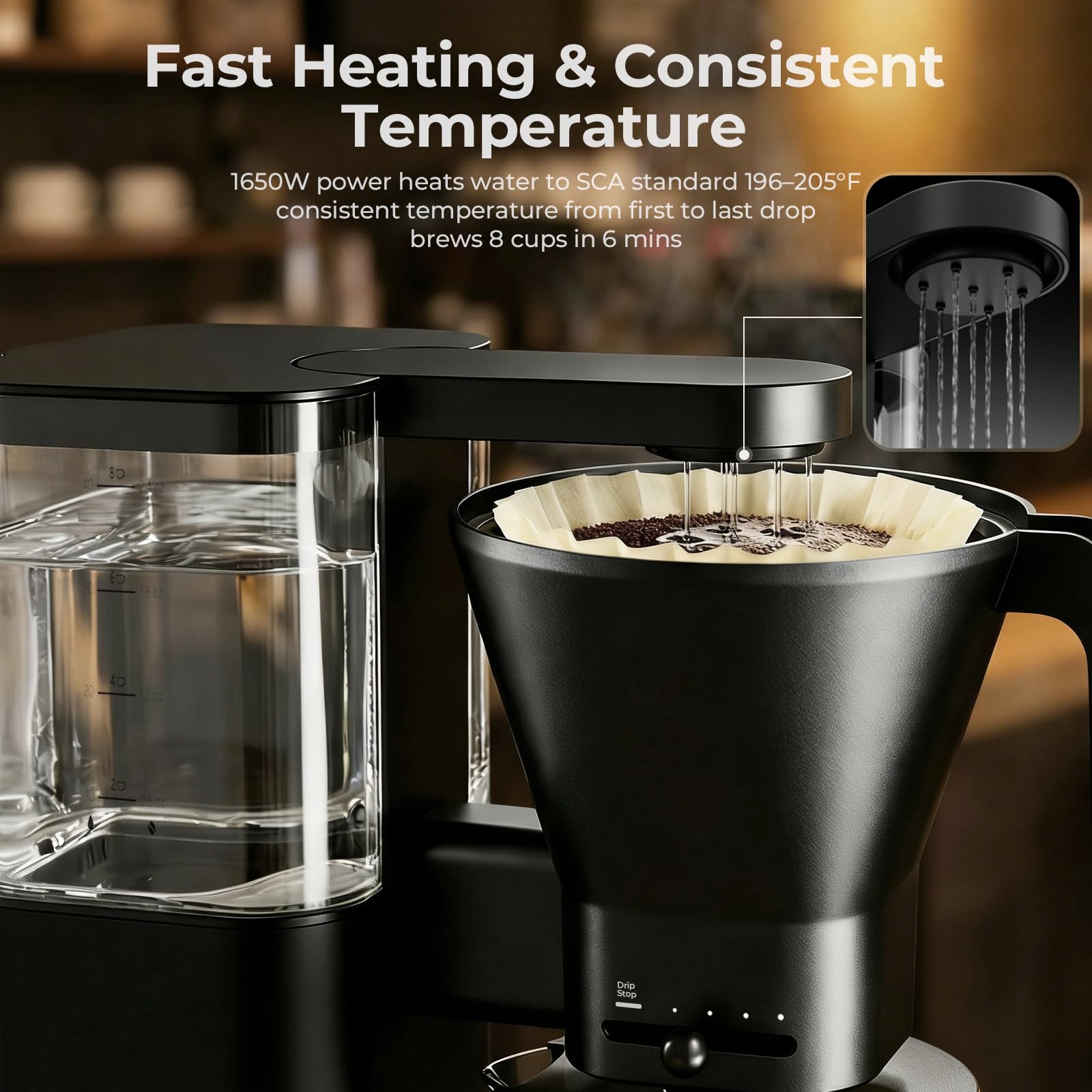 Kismile 8 Cup Drip Coffee Maker, SCA Certified Hot & Cold Brew Coffee Machine, Fast Heating to 197–205℉, 40 Min Keep Warm, Adjustable Flow Control, Easy to Clean