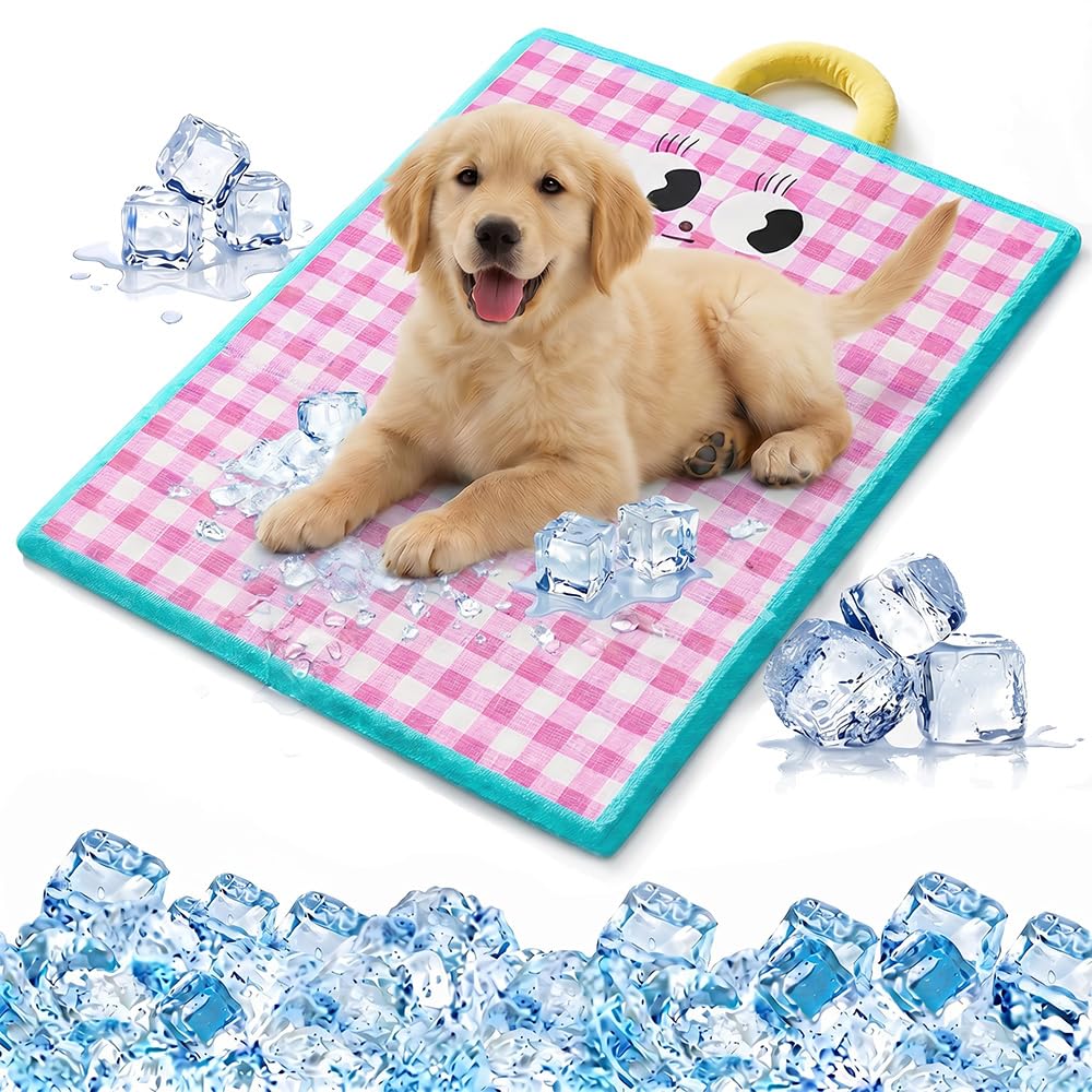 Dog Cooling Mat, Durable Leakproof Pet Cool Mat, Scratch-Resistant Non-Toxic Gel Self Cooling Pads Bed Mattress Cool Bed Mattress for Dogs Cats in Hot Summer (Pink, M)