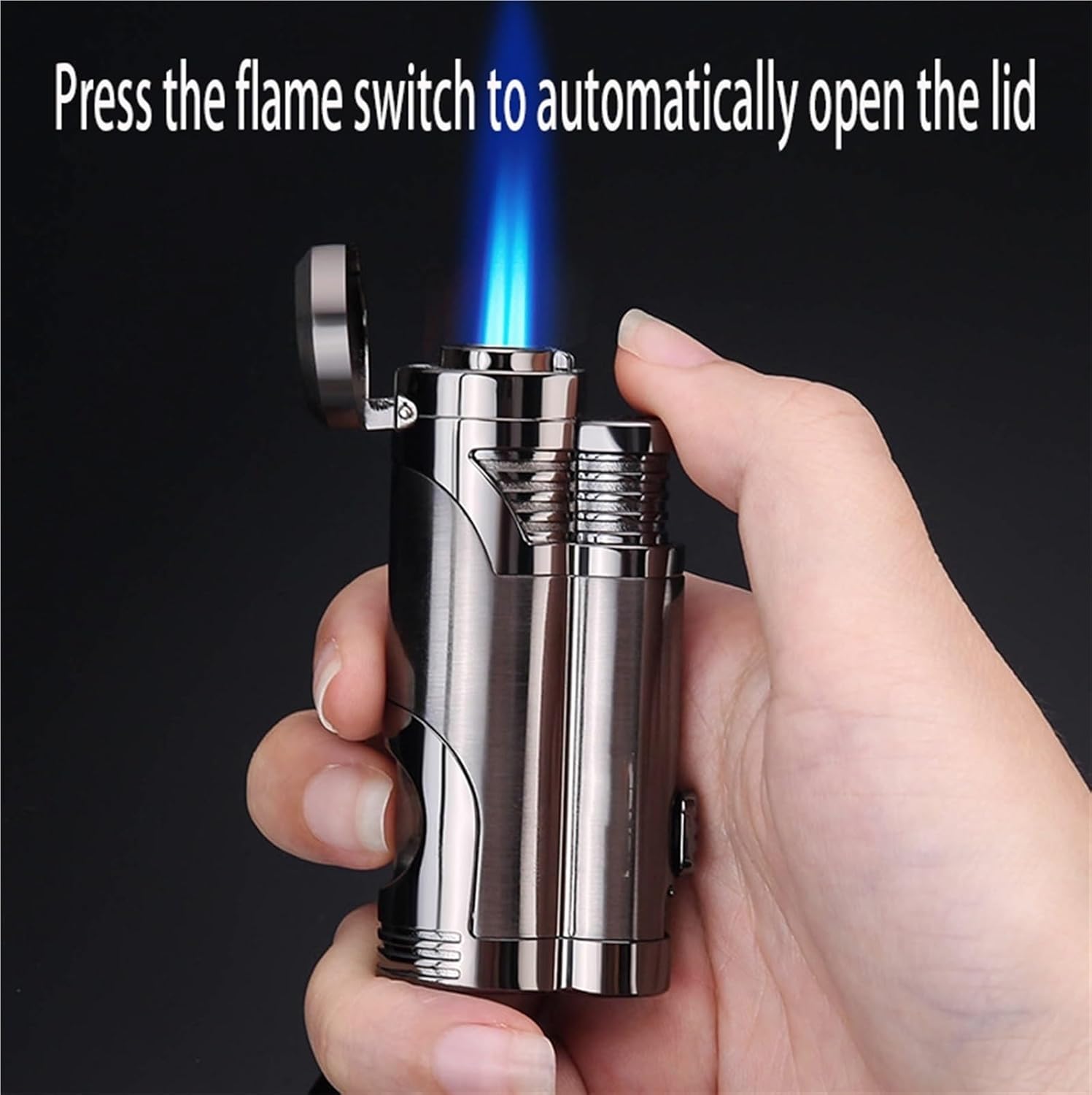 Double Flame Butane Lighter, Metal Windproof Lighter, Adjustable Flame Lighter, can be inflated Repeatedly, Suitable for use in a Variety of scenarios.(Black)