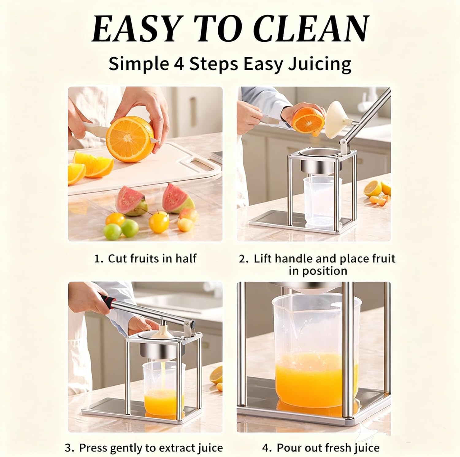 Orange Juice Squeezer - Easy-to-Clean,Manual Citrus Press & kitchen gadgets,Stainless Steel Lemon Squeezer, Manual Juicer Extractor for Lemon Orange Pomegranate Citrus (Silver) (Silver)