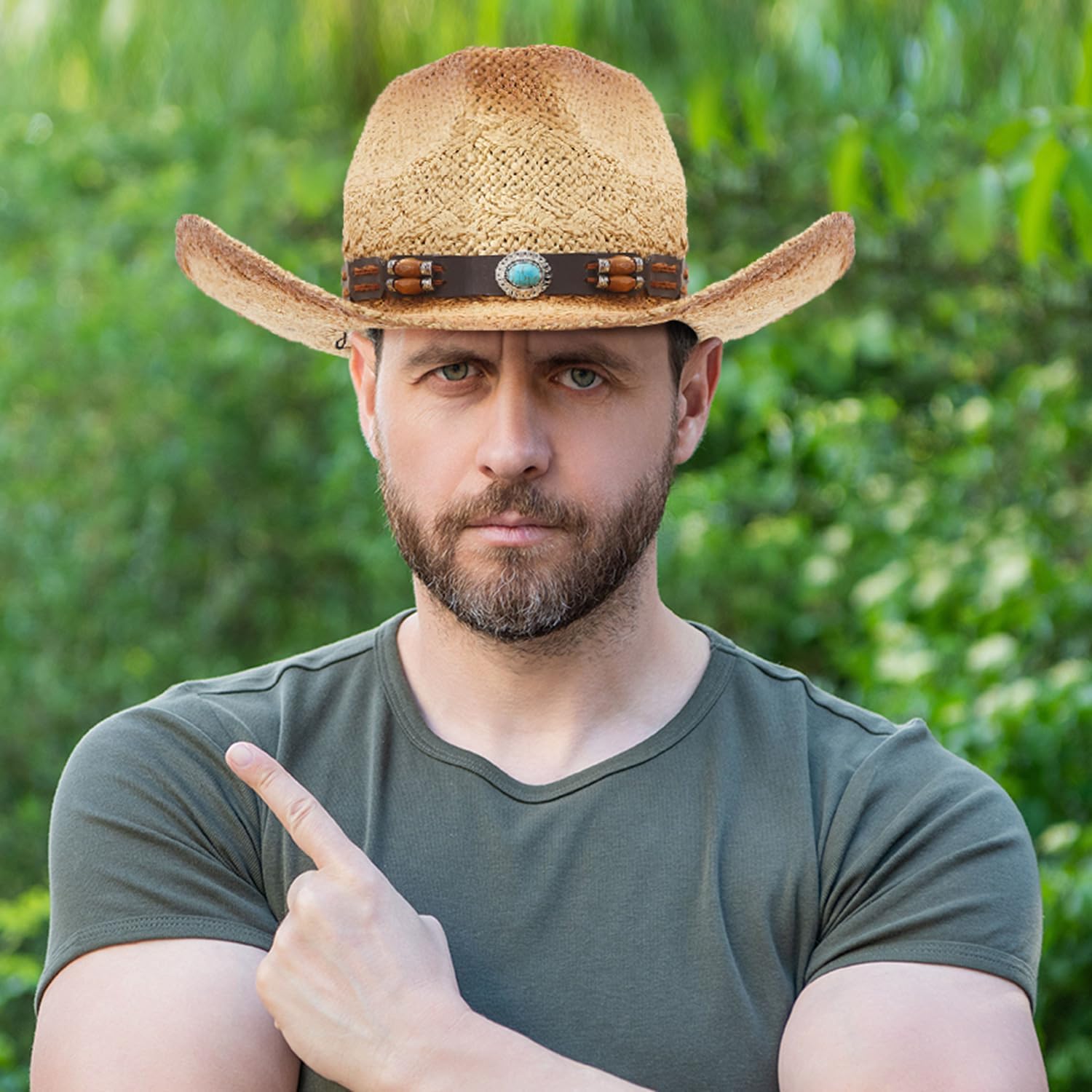 Straw Cowboy Hats for Women Men with 6 Replaceable Hat Bands Adjustable Western Cowgirl Hat for Party, Outdoor - Image 6