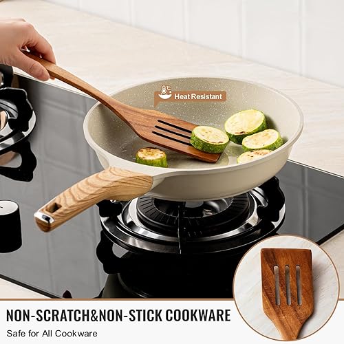 Miniatura 5 de Juego de 10 cucharas de madera para cocinar, juego de utensilios de cocina de madera de teca natural, juego de utensilios de cocina duraderos con