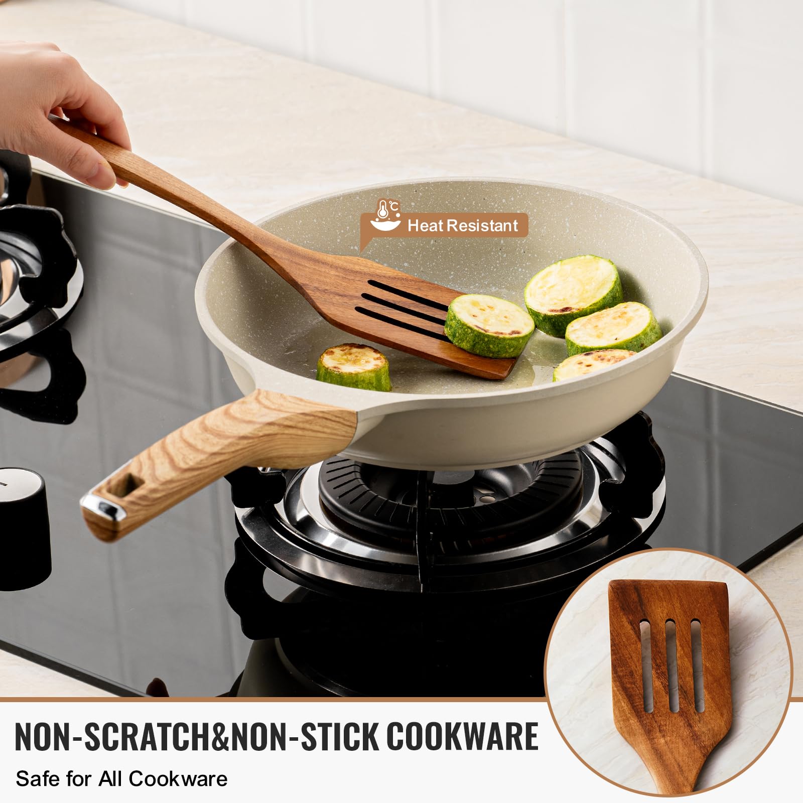 Terlulu Holzlöffel zum Kochen, Küchenutensilien-Set aus natürlichem Teakholz, langlebiges Kochutensilien-Set mit Komfortgriff für Kochgeschirr, glatte Oberfläche, antihaftbeschichtet, hitzebeständig
