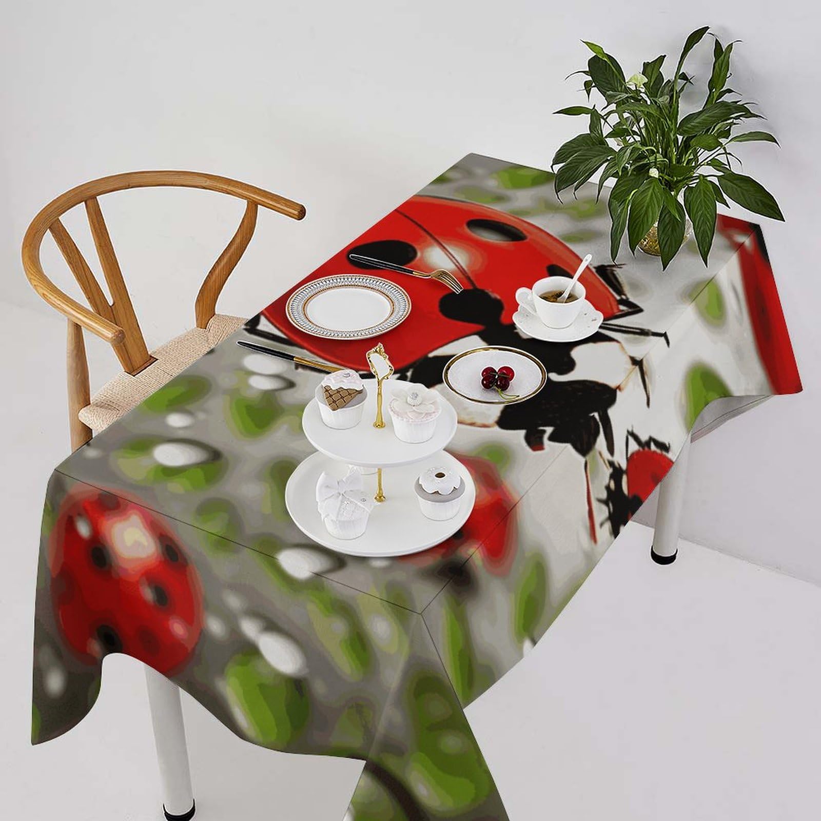 Nappe imperméable rectangulaire lavable à motif coccinelle pour maison et fête