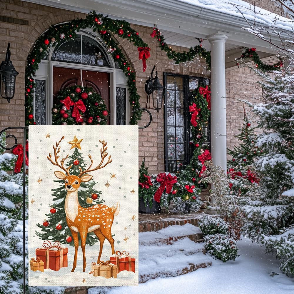 Winter Reindeer Snowflake Garden Flag 12x18 Inch Double Sided Christmas Tree Yard Outdoor Flag House Holiday Outside Decoration - Image 5