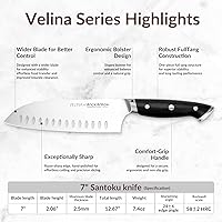Vista 5 de 7 Inch Santoku Knife – Razor Sharp German Steel Kitchen Knife for Chopping, Slicing & Mincing – Hollow Edge Vegetable Knife with Full Tang &