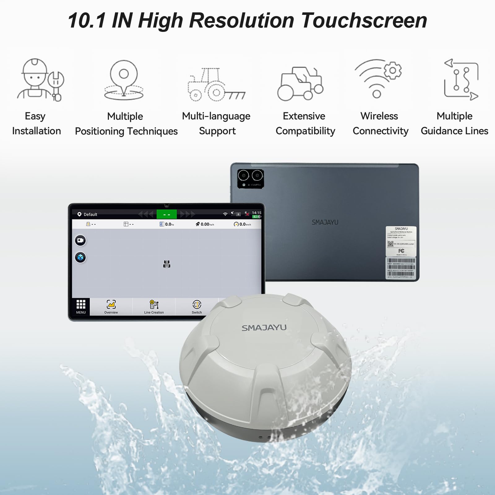 SMA10 Tractor GPS Guidance System for Agriculture, Precision Farming Navigation System with PPP and SBAS, 10cm Accuracy by PPP, 2.5cm by RTK High Accuracy Anti-Interference GNSS Antenna