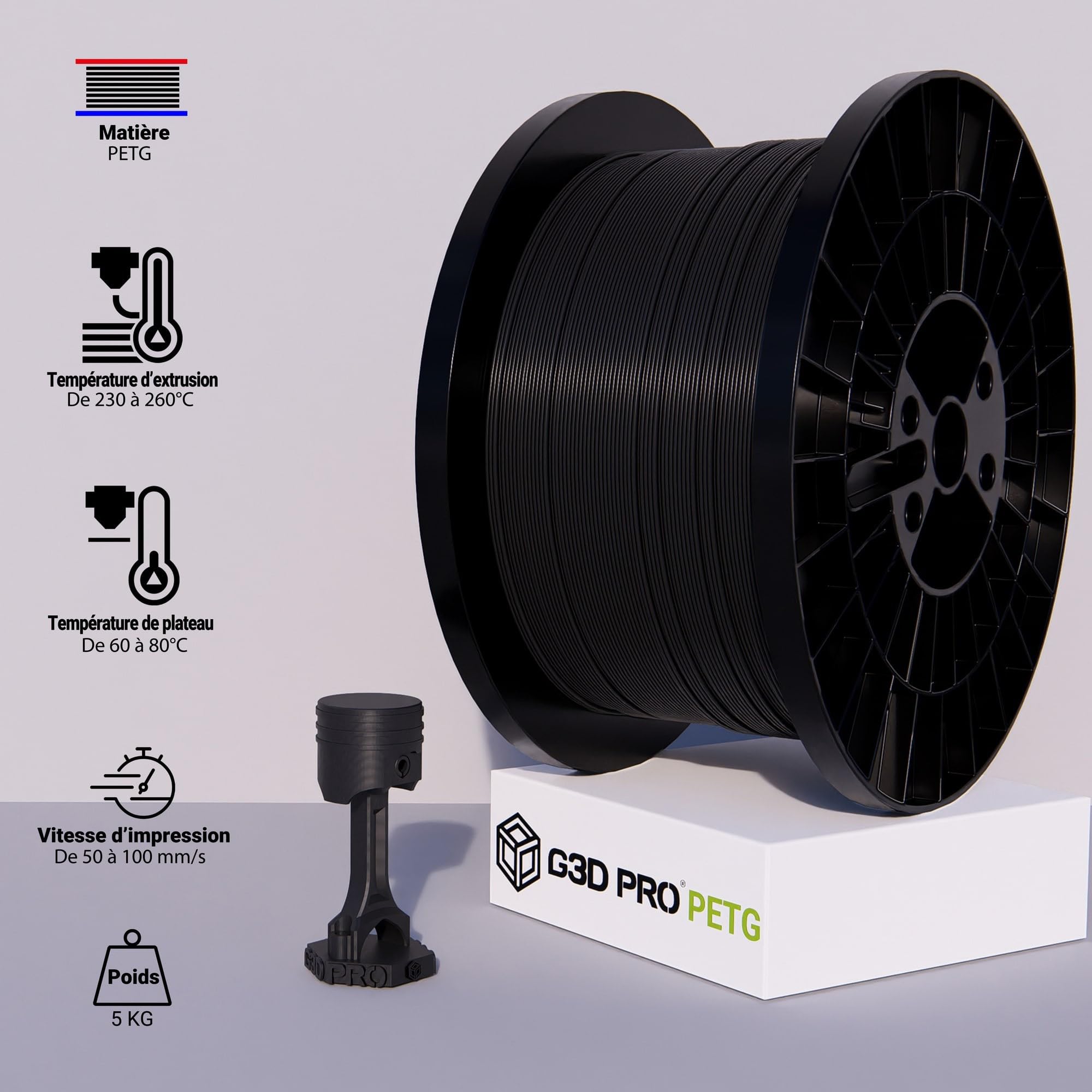 Czarny filament PETG do drukarki 3D, 1,75 mm, szpula 5 kg, dokładność wymiarowa ± 0,03 mm