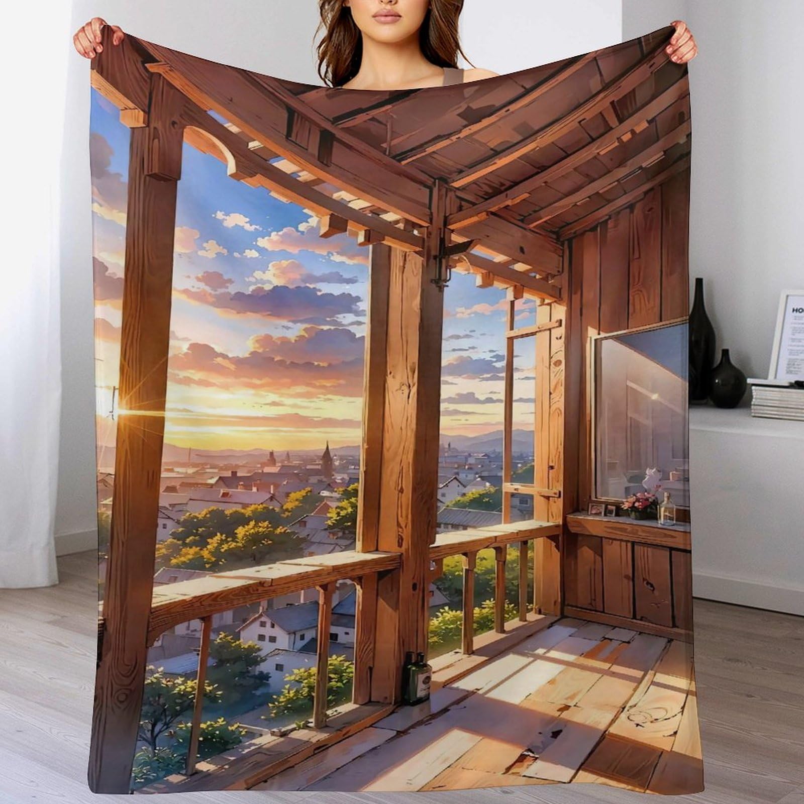 Couverture style japonais pour cocooning sur le canapé et moments de détente au balcon