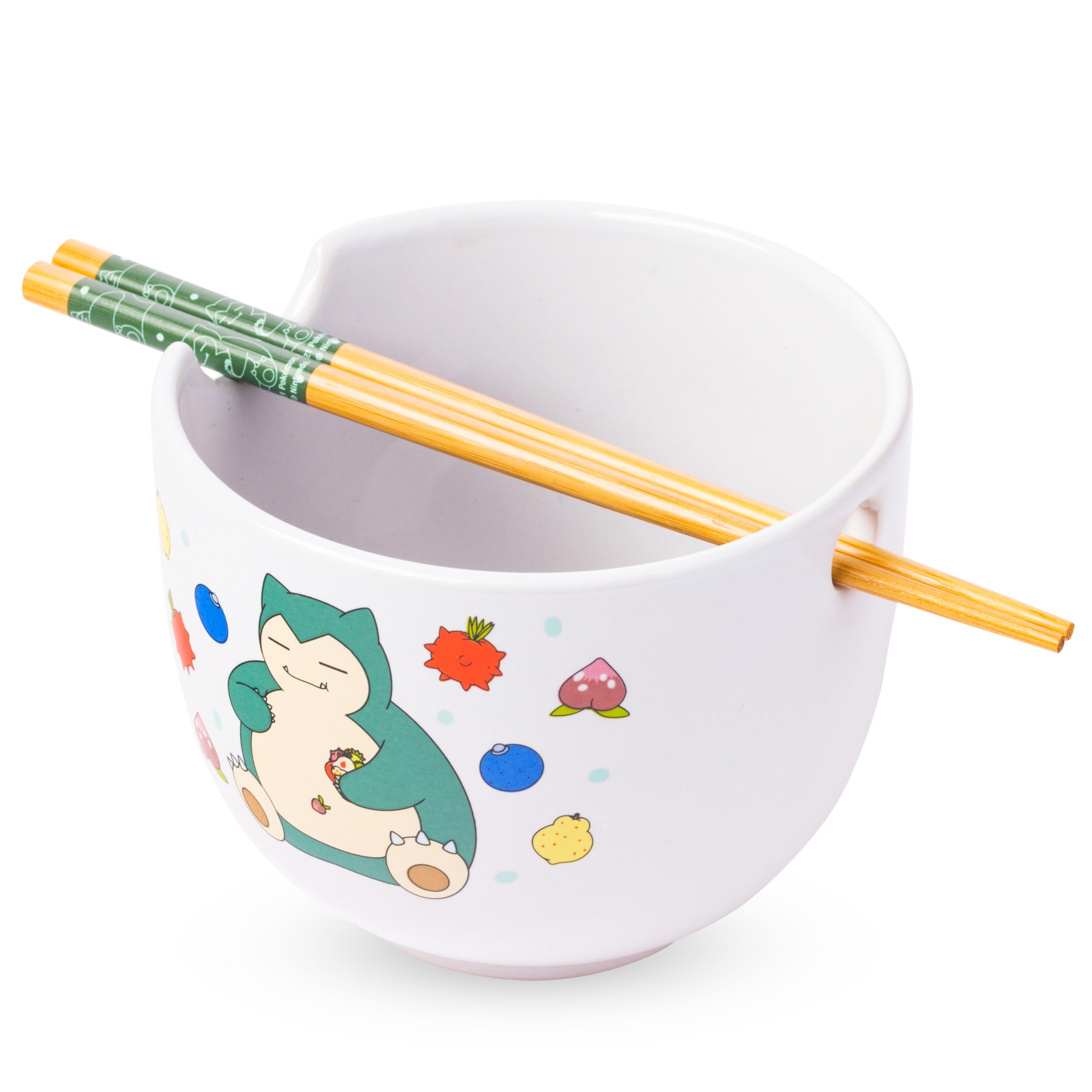 Silver Buffalo Pokemon Snorlax Relaxing and Eating Ceramic Ramen Noodle Rice Bowl with Chopsticks, Microwave Safe, 20 Ounces