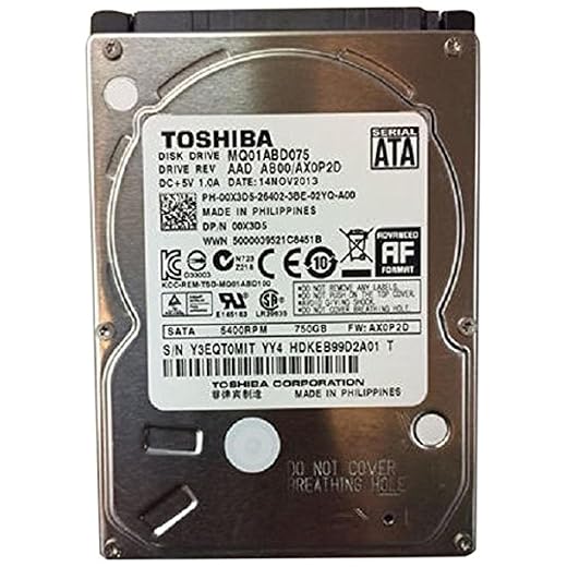 TOSHIBA MQ01ABD075 750GB 5400 RPM 8MB Cache 2.5 9.5mm SATA 3.0Gb/s internal notebook hard drive - Bare Drive