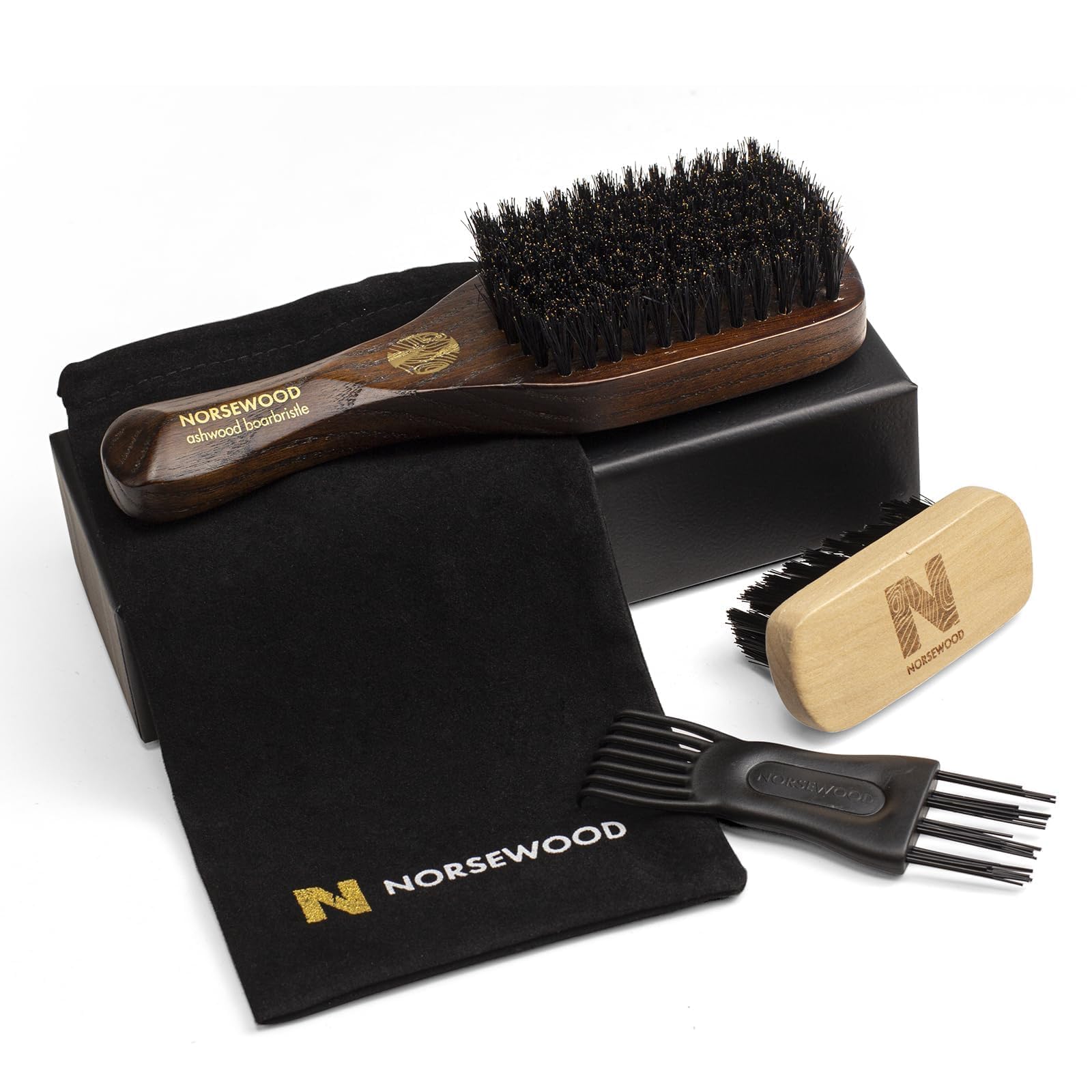 Boar Bristle Brush for Shine and Texture - Stiff Bristles for Medium Hair/Beards, Cleaning Brush Included