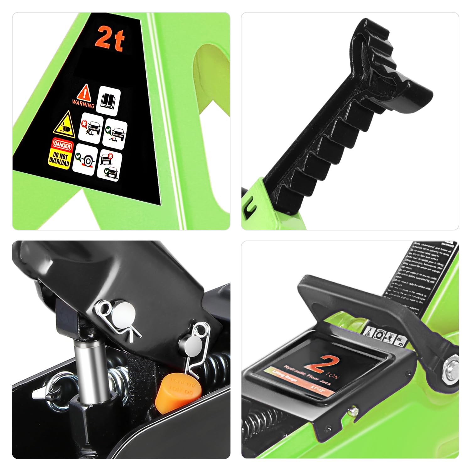 PM PERFORMOTOR Combo de Gato hidráulico de bajo Perfil con 2 Soportes de Gato de trinquete, Capacidad de 2 toneladas (4000 Libras), Verde, PM-TOL-FJ3P-GR