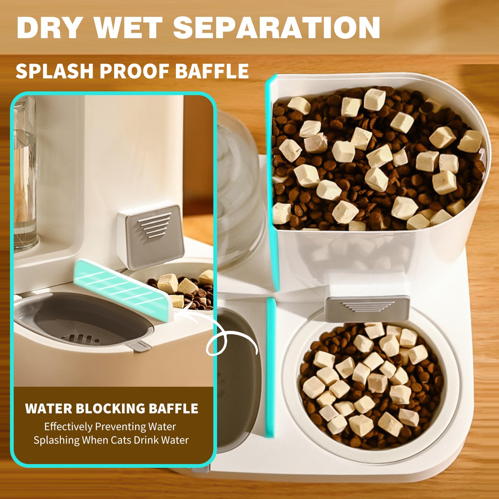 PETCUTE Dispensador Automático de Alimentos y Agua para Mascotas 2 en 1,Comedero y Bebedero para Perros Gatos Animales,Comedero para Gatos,Fácil de Limpiar,Dispensador de Agua para Mascotas