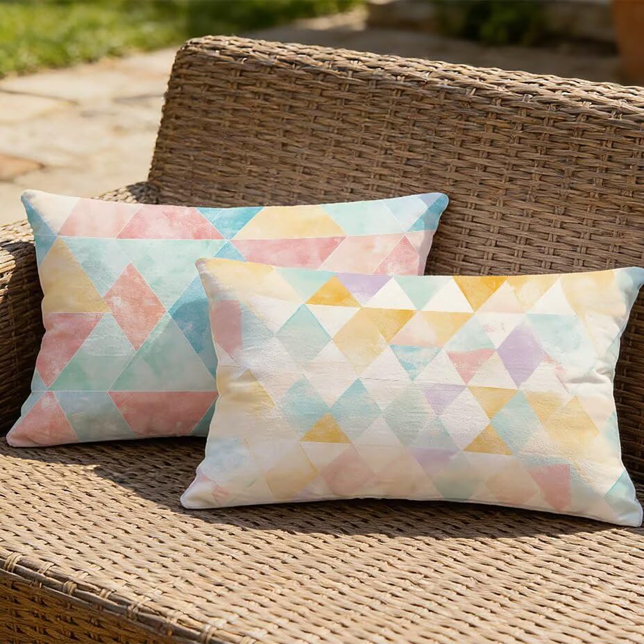 Housses de coussin de jardin 50x70 cm imperméables en lin géométrique pour patio