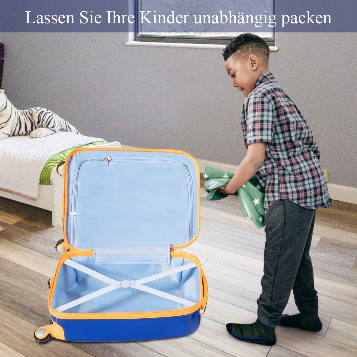 FANTASK Valigia per bambini + zaino, trolley per bambini in plastica, bagaglio per bambini, bagaglio a mano, valigia rigida per ragazzi e ragazze
