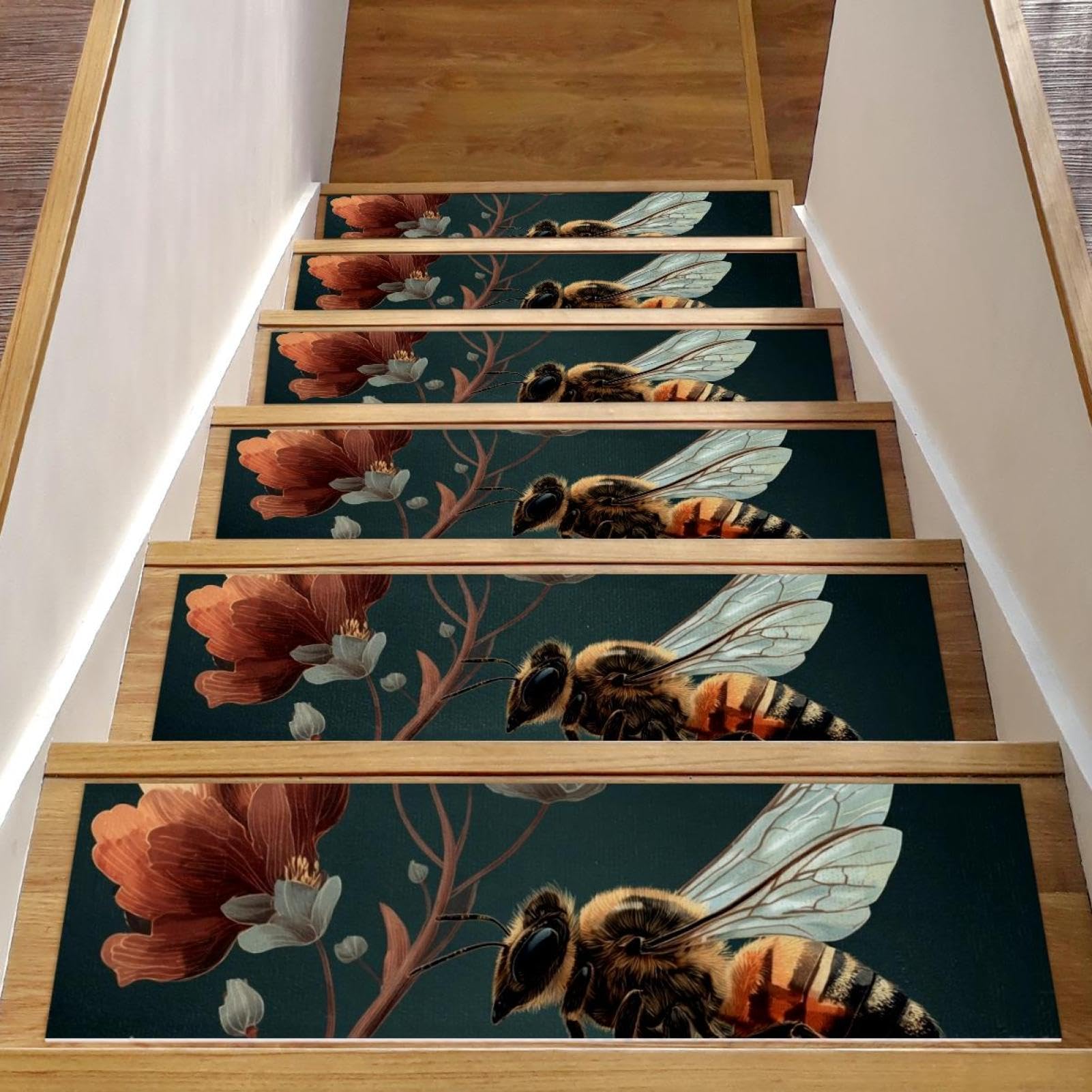 Tapis d'escalier antidérapant abeilles pour marches en bois évitant les chutes des chiens