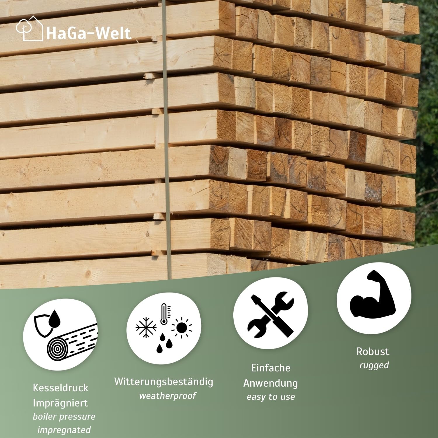 HaGa Pali in legno, 7 x 7 cm, altezza 100 cm, 10 pezzi, per recinzioni, legno di pino impregnato in autoclave, ideali come recinzione da giardino o per cani