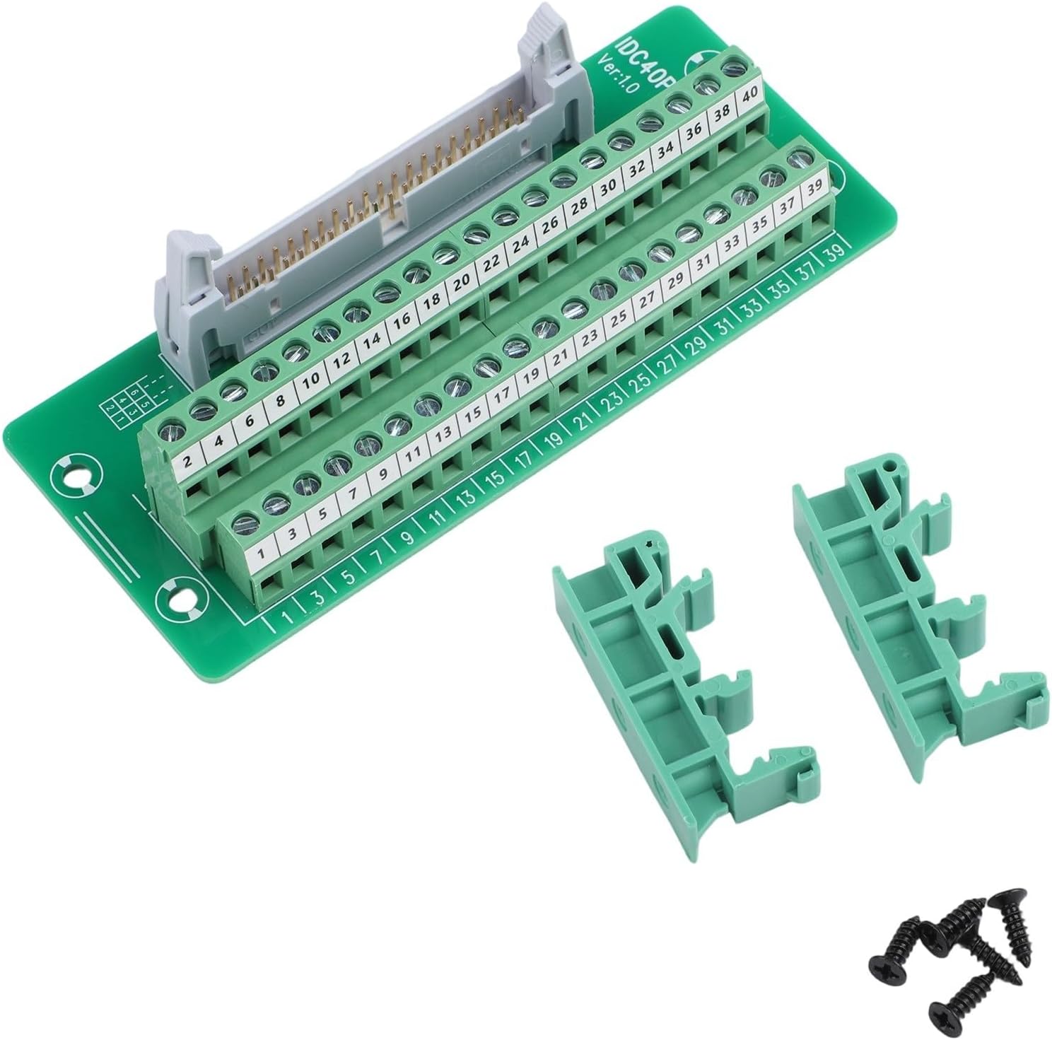 IDC40P-B Terminal Block for Bracket, Copper 36V DIN Rail Mount Connector for PLC Motor Control, Compatible for IDC Series 10P-64P, Green 12.1x5.1cm