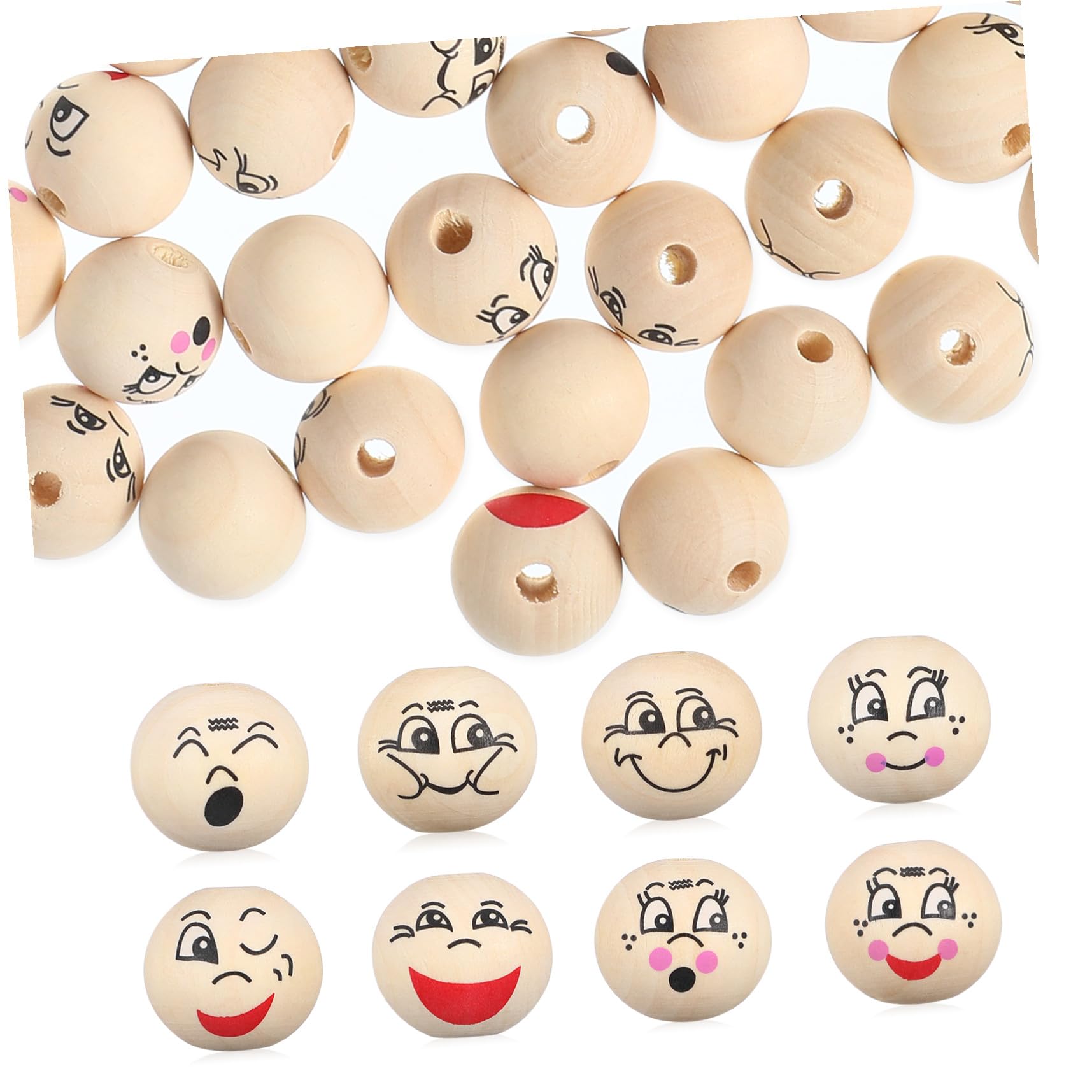 80 piezas Cuentas de Madera con Cara Sonriente para Manualidades y Pulseras DIY con Abalorios Naturales para Hacer Collares y Regalos Creativos