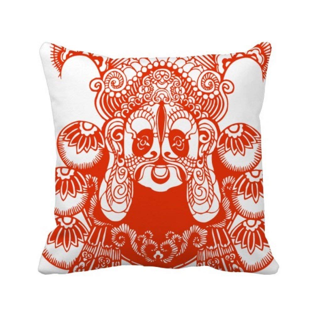 Coussin Opéra de Pékin rouge en papier découpé pour déco canapé salon