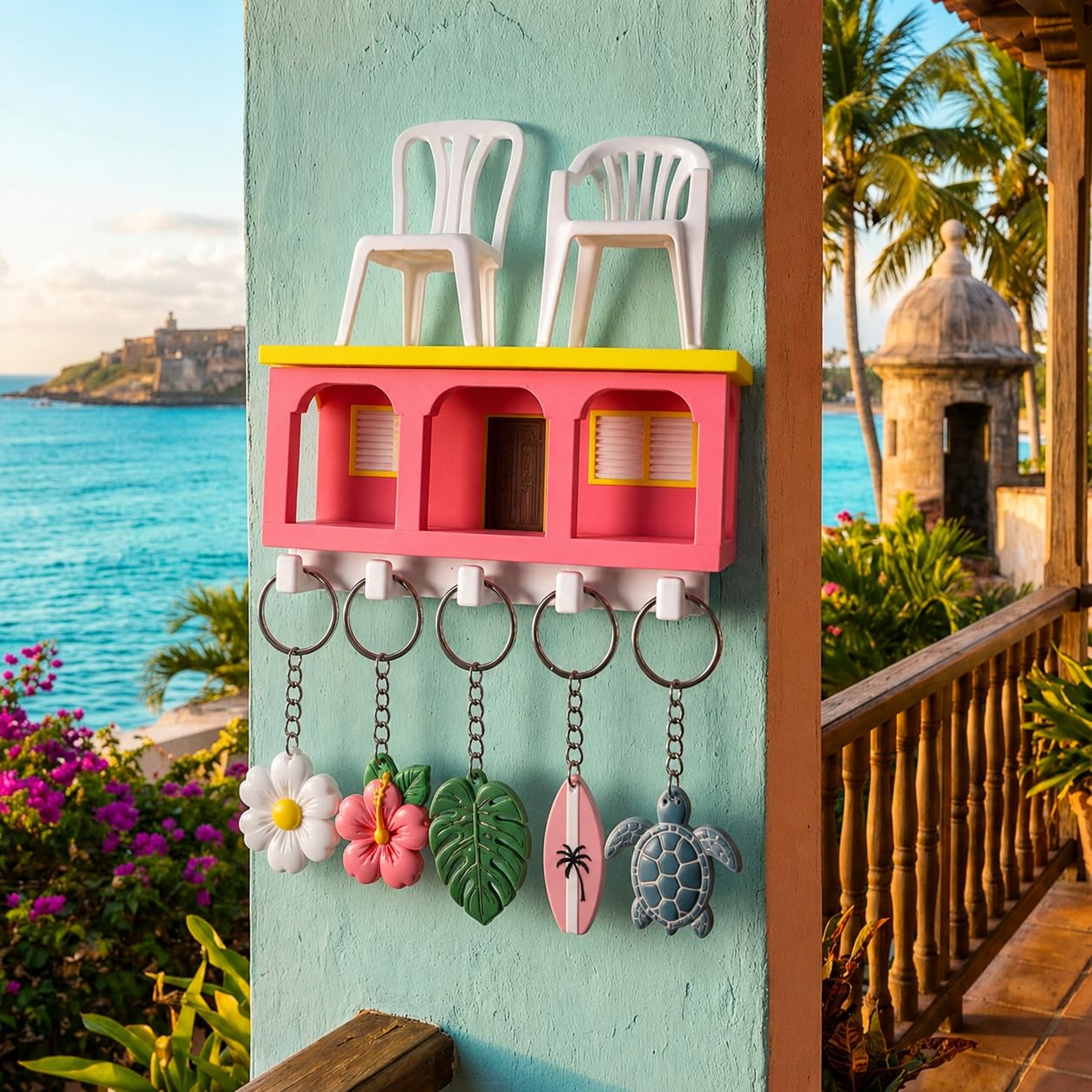 Genérico Cuelgallaves la casita para recibidor. Portallaves bunny casa tradicional puerto rico con sillas plástico. Perchero para llaves para el recibidor