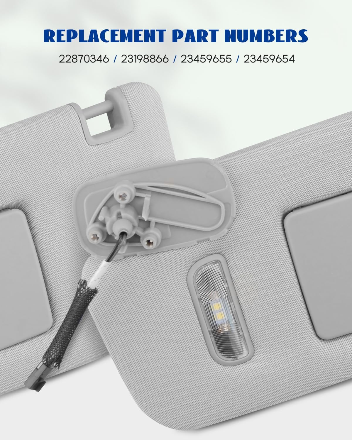 Left Driver Side Sun Visor with LED Lights Fit for GMC Sierra/Sierra Denali 1500 2500 3500 Chevrolet Silverado 1500 2500 3500 2014-2019, Replace 23459655 (Gray)