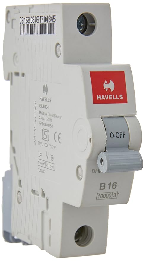 Havells DHMGBSPF016 PVC Plastic 16A MCB SP B Curve (White)