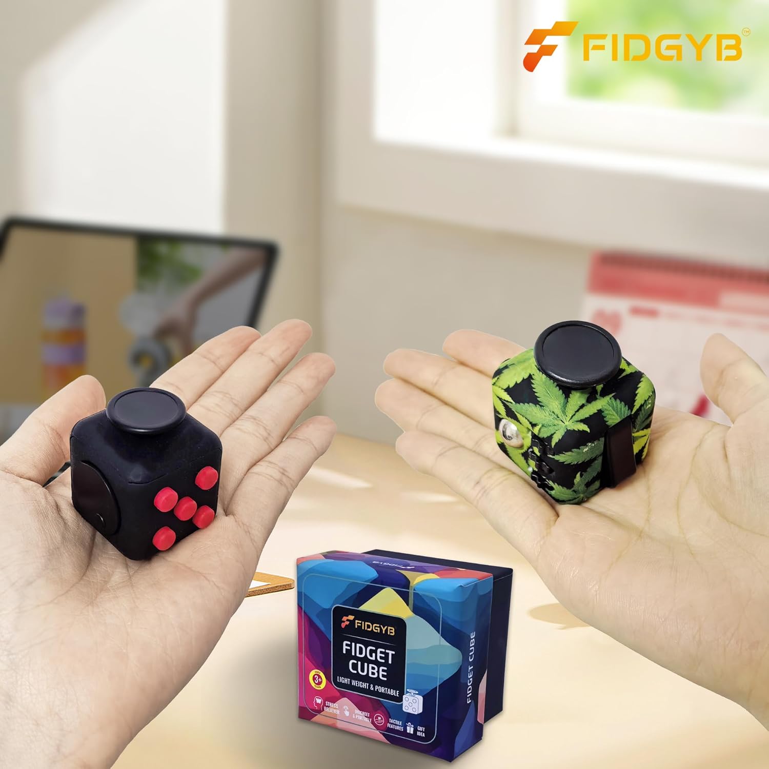 2PCS Cube Fidget Stress Relief Toy for Adults & Kids, Smooth, Quiet Sensory Toy for Anxiety, Focus & ADHD Idea[BR+Leaves][2PCS]