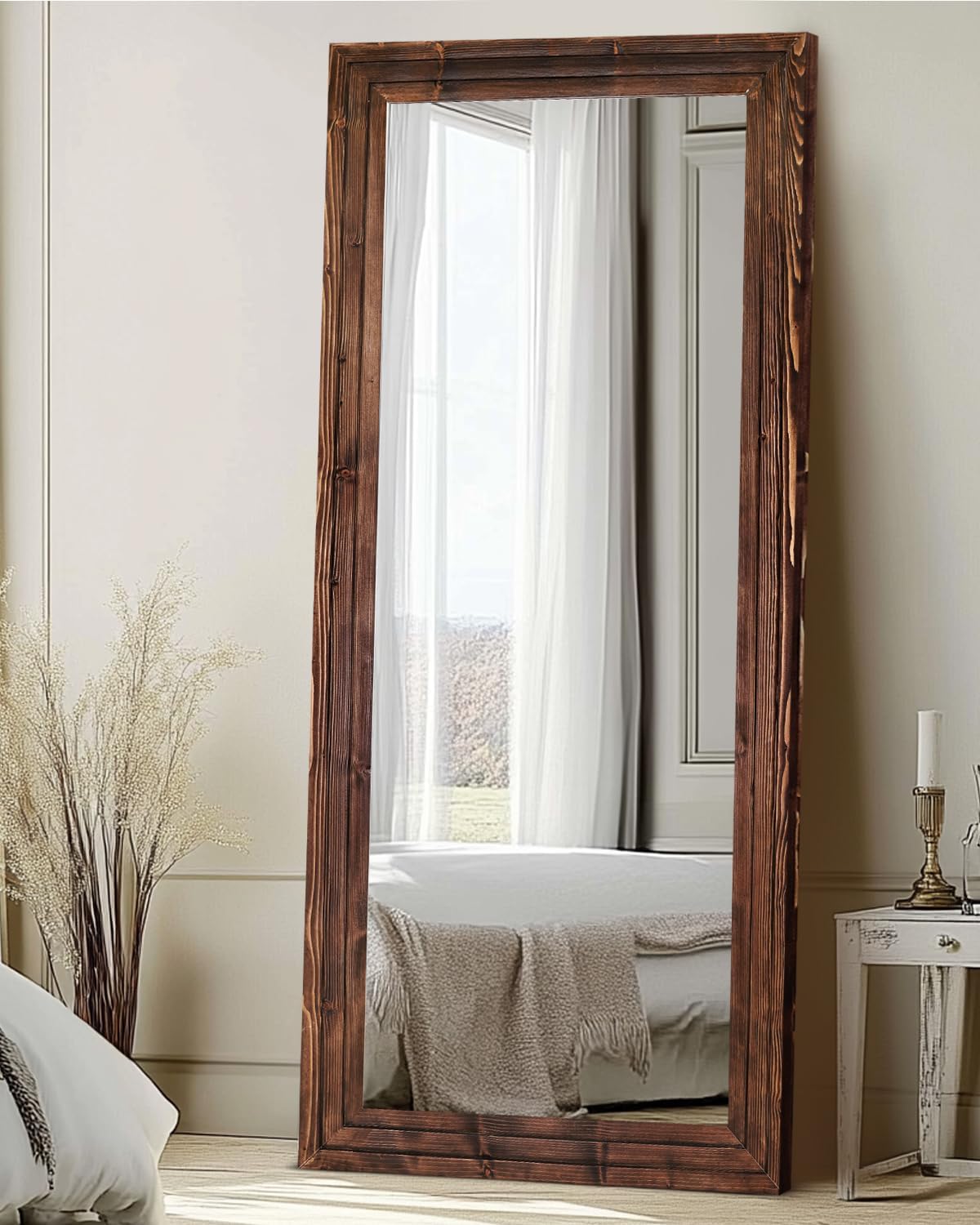 Full Length Mirror 71"x30" Solid Wood Frame Floor Large Mirror for Living Room, Bedroom Hanging or Leaning Wall-Mounted, Brown Brown 71"L x 30"W