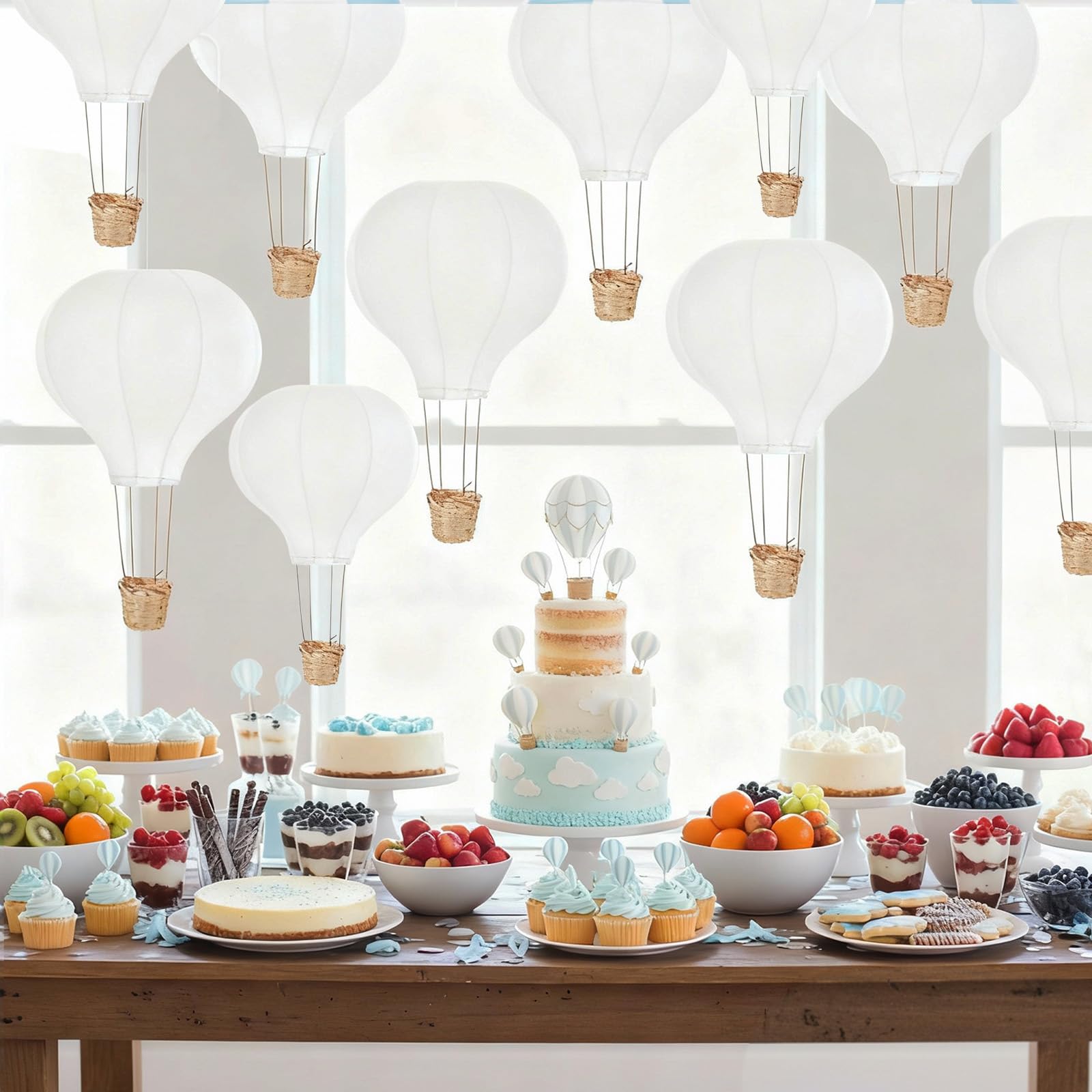 Meooeck Lot de 10 lanternes en papier réutilisables à suspendre pour décoration de montgolfière - 30,5 cm - Pour loisirs créatifs, mariage, anniversaire, Noël, maison, salon (blanc)