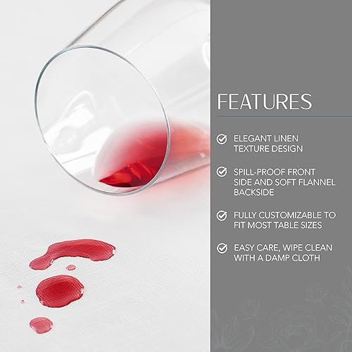 Miniatura 5 de Elrene Home Fashions Protector de mesa de lujo resistente acolchado con respaldo de franela, 52 x 120 pulgadas, color blanco