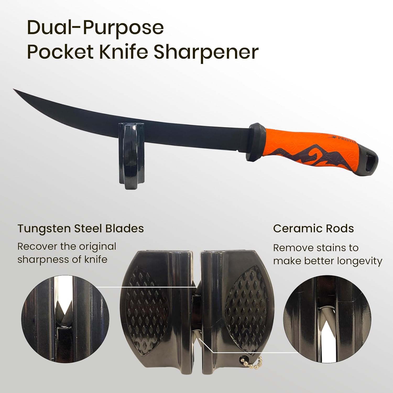 Pristis 9'' Fixed-blade Fillet Knife, High Strength 5Cr13MoV Stainless-steel Blade, Professional Fish Filet Knife for Boning, Fishing Gear Tackle with Non-Slip Handle Sheath Tungsten Sharpener, Red