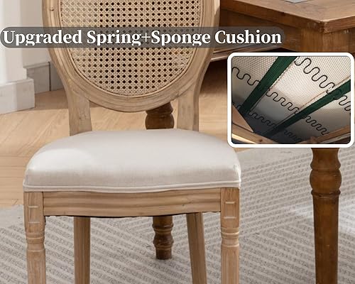 Miniatura 7 de Juego de 2 sillas de comedor francesas con marco de madera maciza, respaldo de ratán, resorte+cojín de esponja