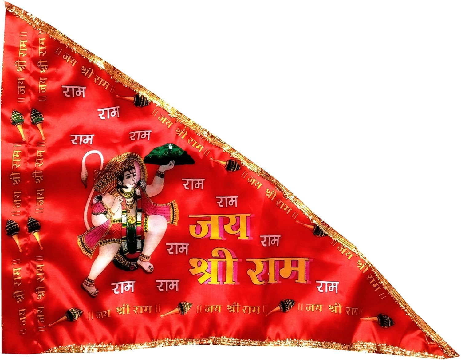 Red Flag Hanuman Ji Flag Jai Shree Ram Jhanda Triangle Outdoor/indoor with Gota Work Pataka for Home Navratri Dhwaj Pack of 1 Piece 54.15.64