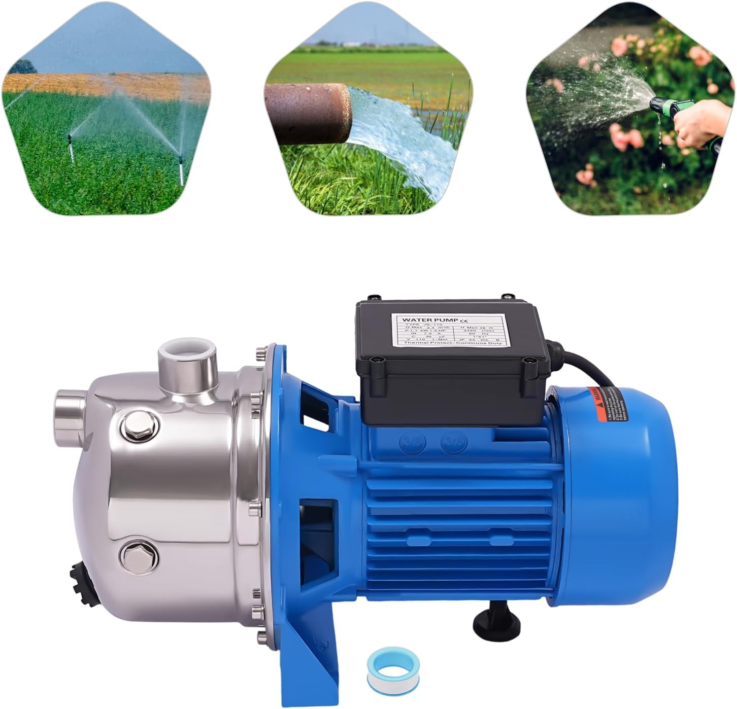 Portable Shallow Well Pump Well Irrigation Jet Pump 1.5HP, Water Transfer Pump for Home, Garden, Farm, Lawn Sprinkler Systems