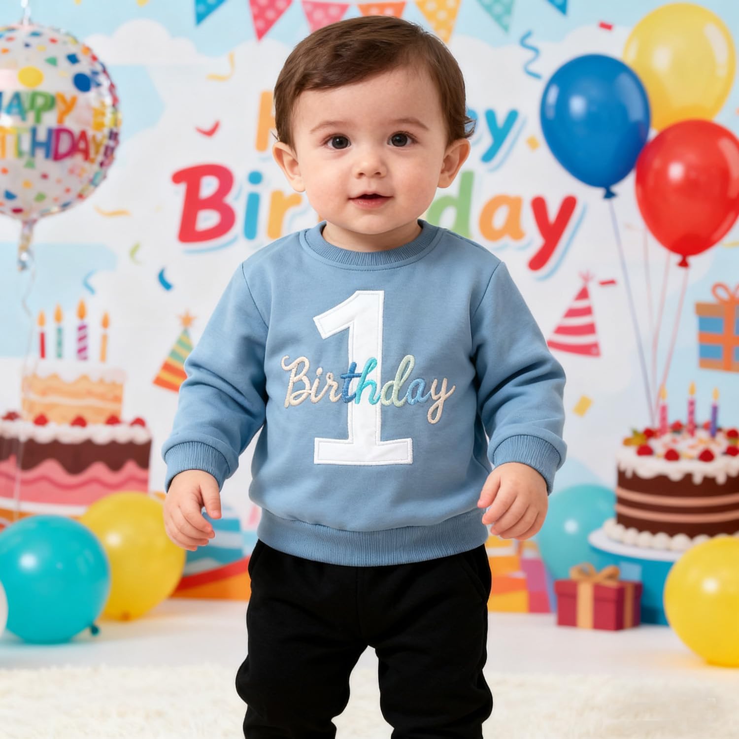 Ritatte First Birthday Sweatshirt Baby Boy 1st Birthday Embroidery Letter Pullover One Year Old Party Outfit Fall Winter Tops - Image 2