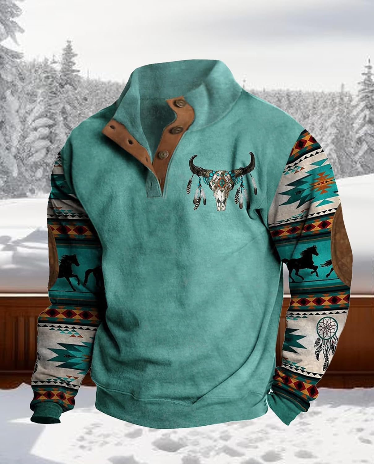 Western Sweatshirts for Men Aztec Ethnic Print Quarter Zip Pullover Fleece Hoodies Casual Stand Collar Sweatshirt - Image 6