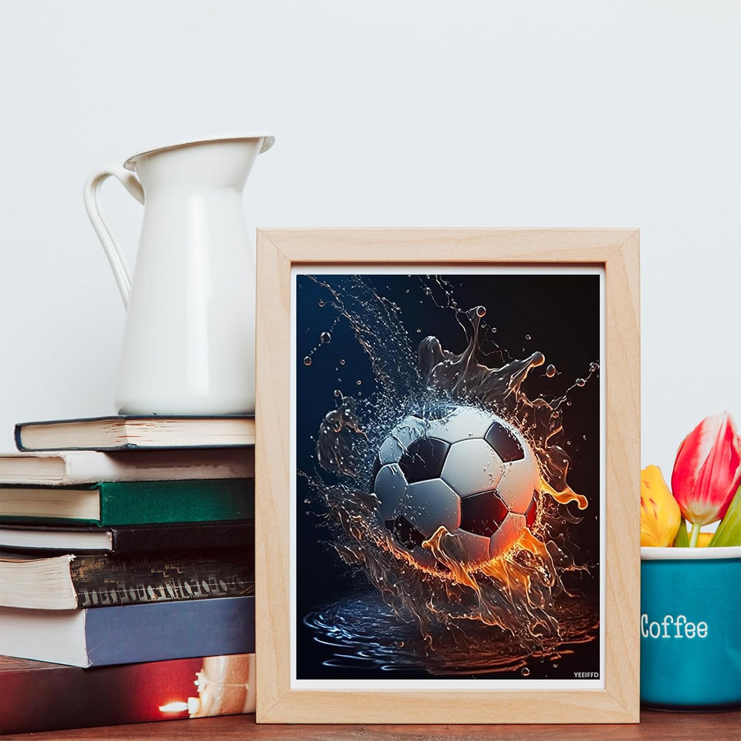 YEEIFFD Funny Soccer Diamond Art Painting Kits for Adult, Ball Sports 5D Diamond Art for Adults, Round Drill Painting by Diamonds Art and Crafts for Home Wall Decor Gift 12x16 inch