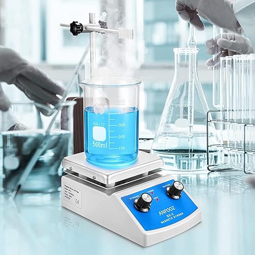 Miniatura 5 de Agitador magnético placa caliente con barra agitadora, agitador magnético de placa caliente máxima de 520  con termómetro, agitador de placa