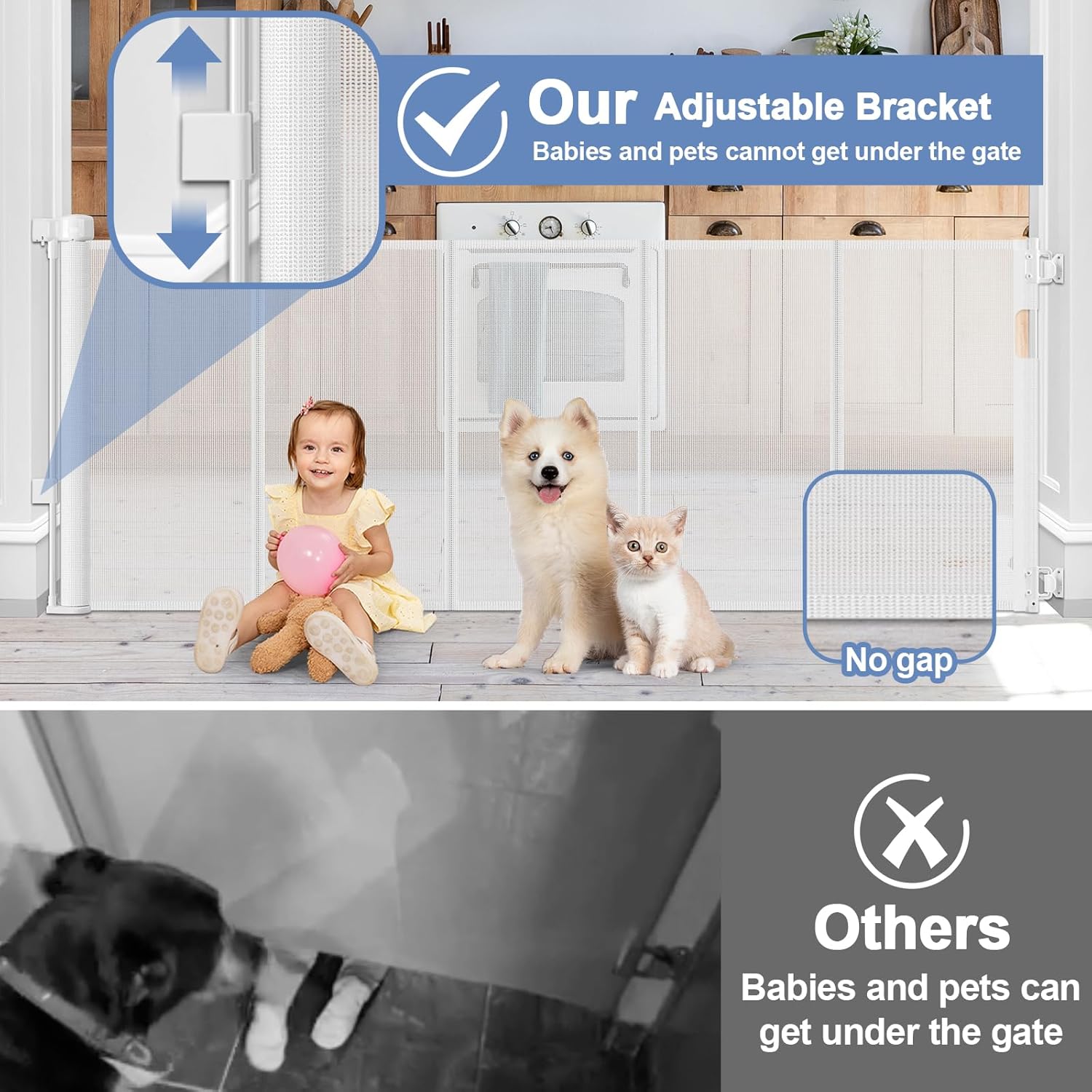 Reinforced Retractable Baby Gates with Support Rod 60 Wide Retractable Baby Gate for Stairs Retractable Dog Gate Outdoor Retractable Gate Outdoor Prevent Babies and Pets from Squeezing Under The Gate