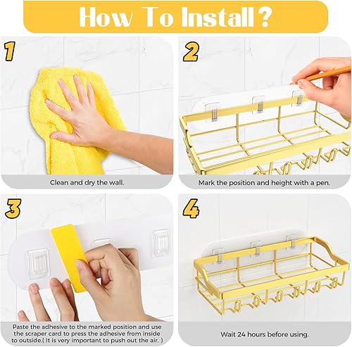 Miniatura 3 de Hsiohe Paquete de 5 organizadores de ducha, organizador de ducha adhesivo para almacenamiento de baño, estantes de ducha de acero inoxidable a