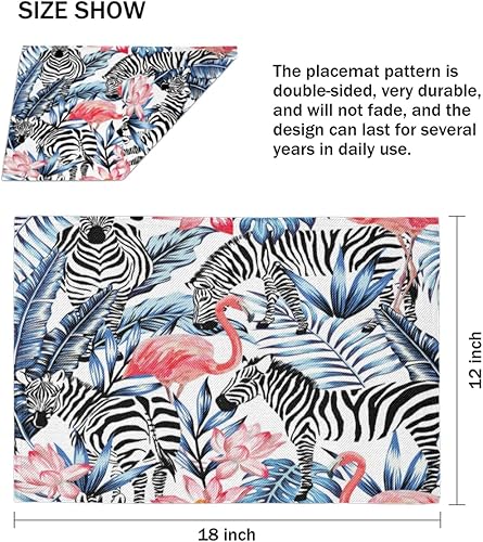 Miniatura 4 de Cute Zebra Texture Placemats Set of 4 Table Mats Washable Placemat Waterproof Place Mats for Party Home Dining Table Decor 18x12 in