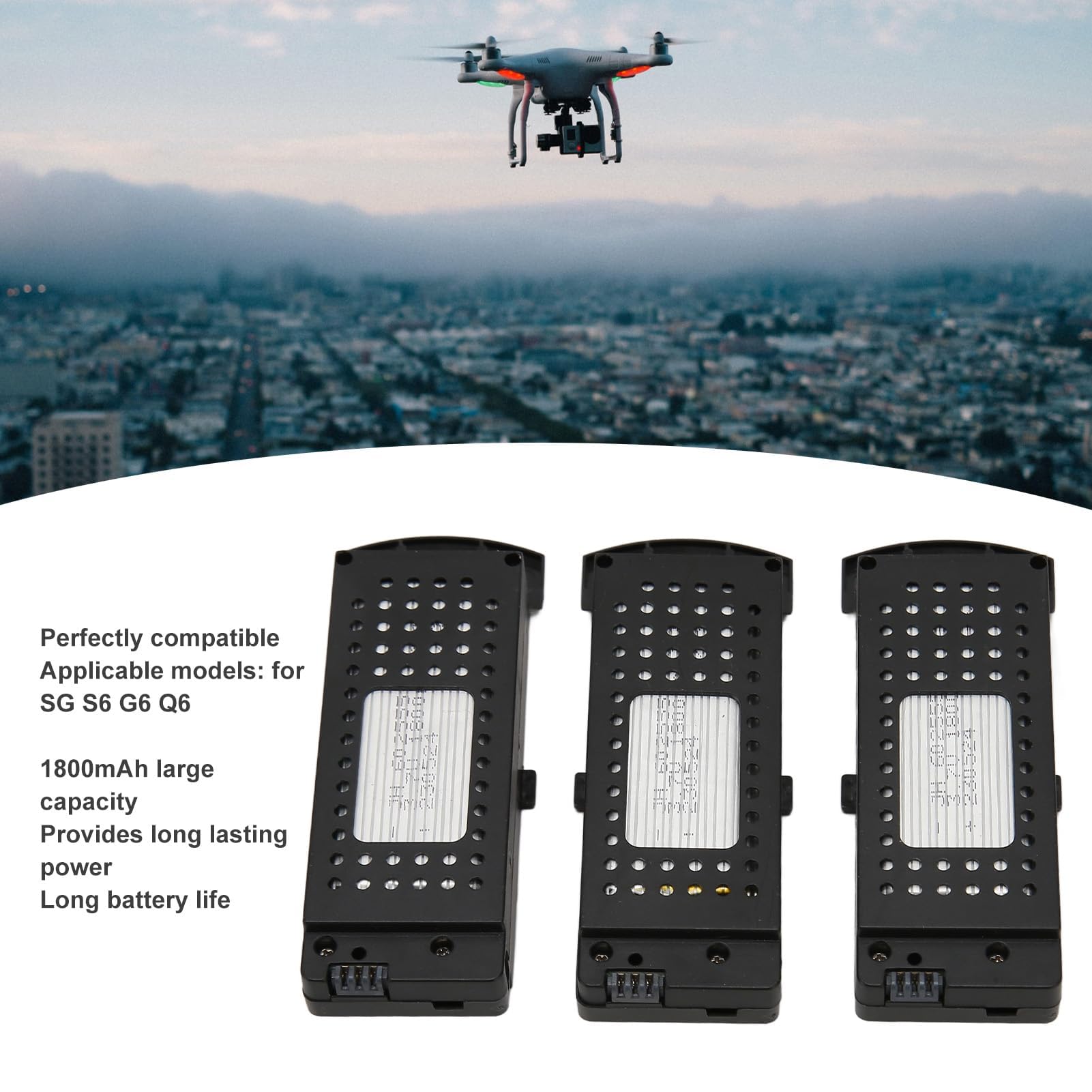 Lot de 3 Batteries de Drone RC Professionnelles 3,7 V 1800 MAh pour Télécommande UAV SG S6 G6 Q6 RC UAV, Protection de sécurité, Batterie au Lithium de Secours UAV