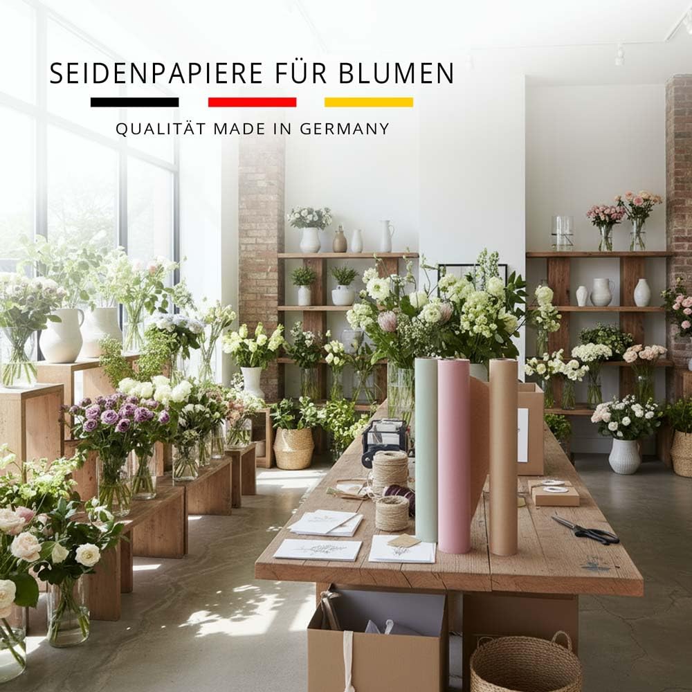 Blumenpapier Rustic Eukalyptus 50 cm x 350 m | 35 g/m² Natronpapier | Blumenseide auf Rolle | Blumen verpacken | HUTNER