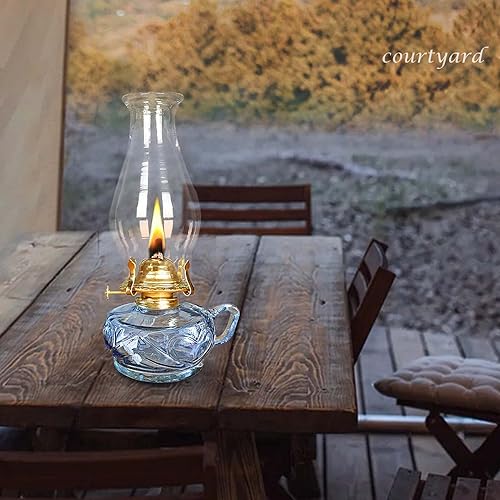 Miniatura 6 de Lámpara de aceite rústica para uso en interiores, lámpara grande de queroseno con asa, 2 mechas y 1 pinzas, lámpara de huracán de vidrio vintage