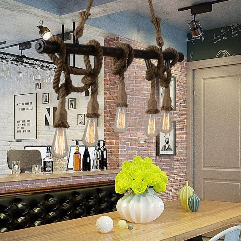 Chandeliers,Vintage Wrought Iron Craft Hose Chandelier Restaurant/Bar/Cafe Linen Rope Decorative Lamp Rectangular Ceiling Lamp