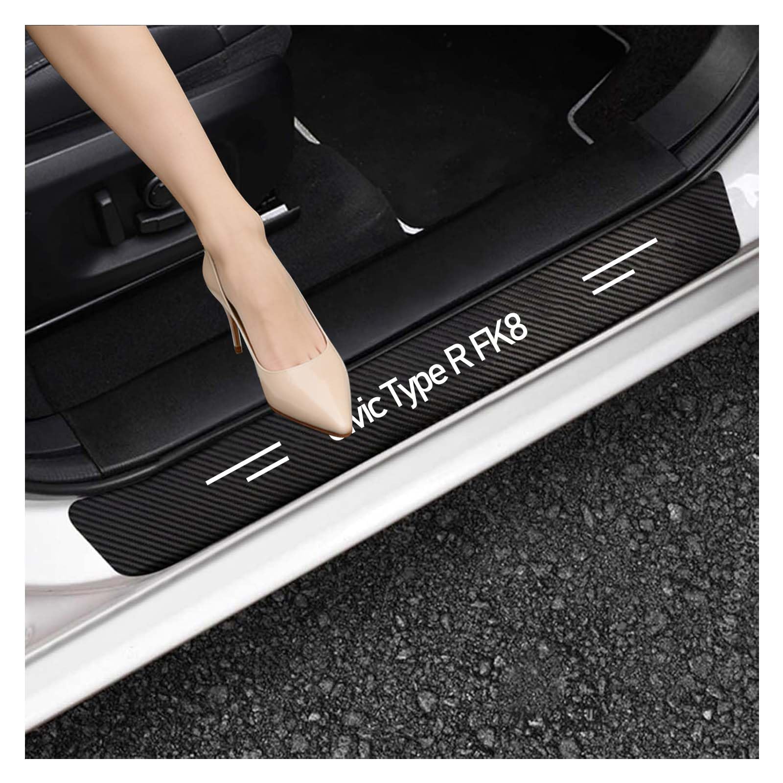 Car Door Sill Protector-4pcs Compatible with HONDA Civic Type R FK8 2017-2021Door Sill Protector With Logo Carbon Fiber/Scratch-Resistant