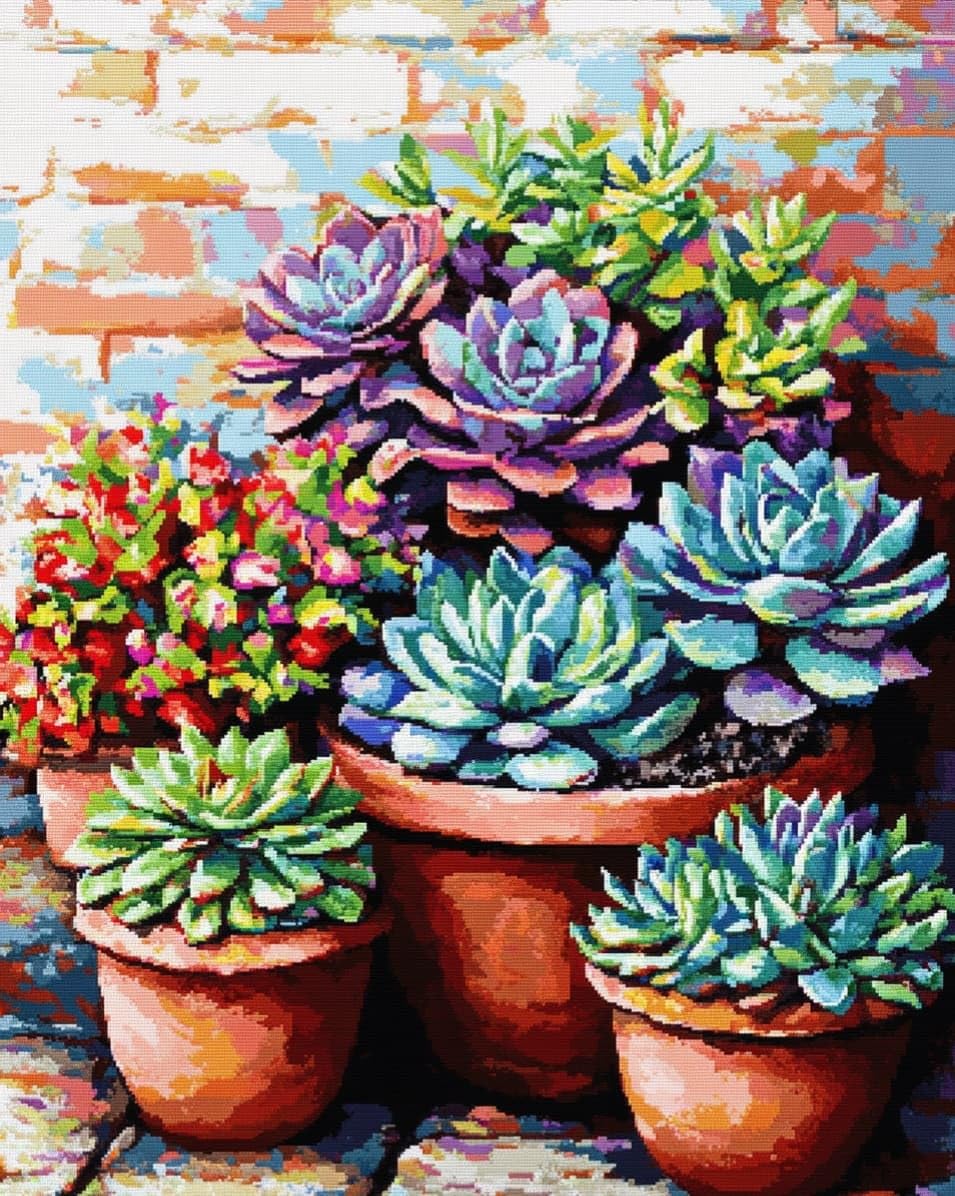 Point de croix estampé 11CT plantes succulentes 40x50cm pour débutant